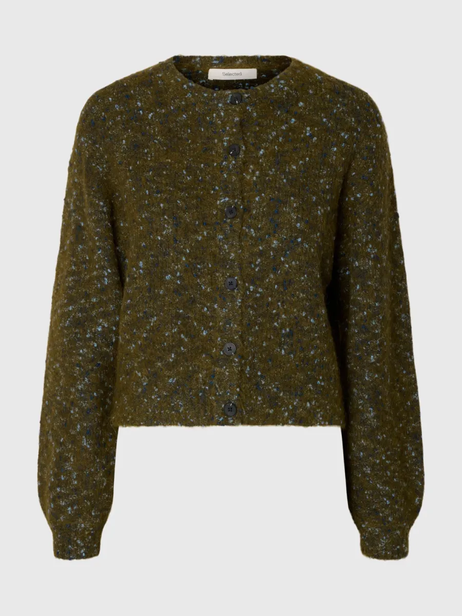 Selected Femme-SLWKAT LS KNIT SHORT CARDIGAN-16101999-Travertine-BRUIN