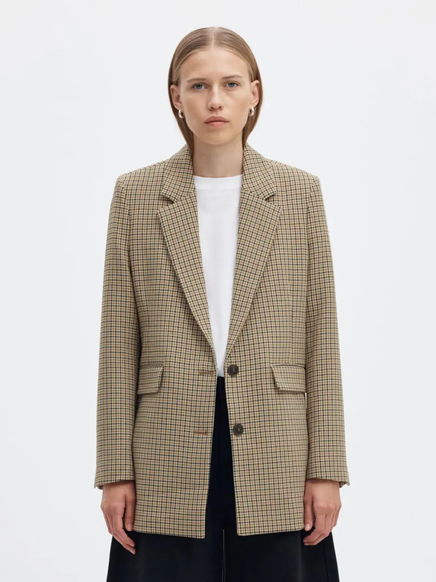Selected Femme-SLWRITA LS RELAXED BLAZER CHECK-16104198-Monks Robe-BRUIN