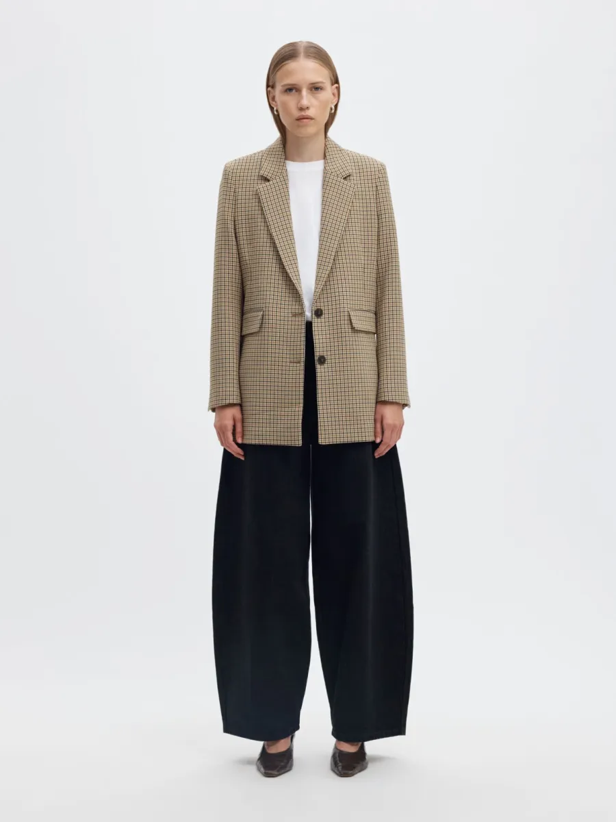 Selected Femme-SLWRITA LS RELAXED BLAZER CHECK-16104198-Monks Robe-BRUIN