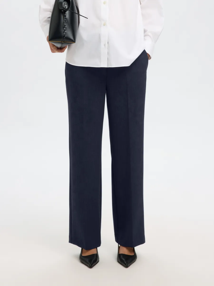 Selected Femme-SLWRITA MW WIDE PANT DARK SAP MEL N-16090234-Dark Sapphire-BLAUW