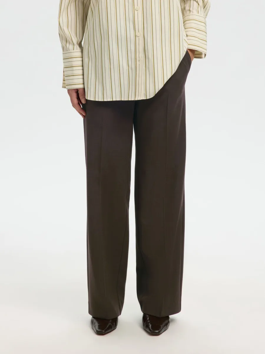 Selected Femme-SLWRITA MW WIDE PANT MEL NOOS-16094206-Delicioso-BRUIN