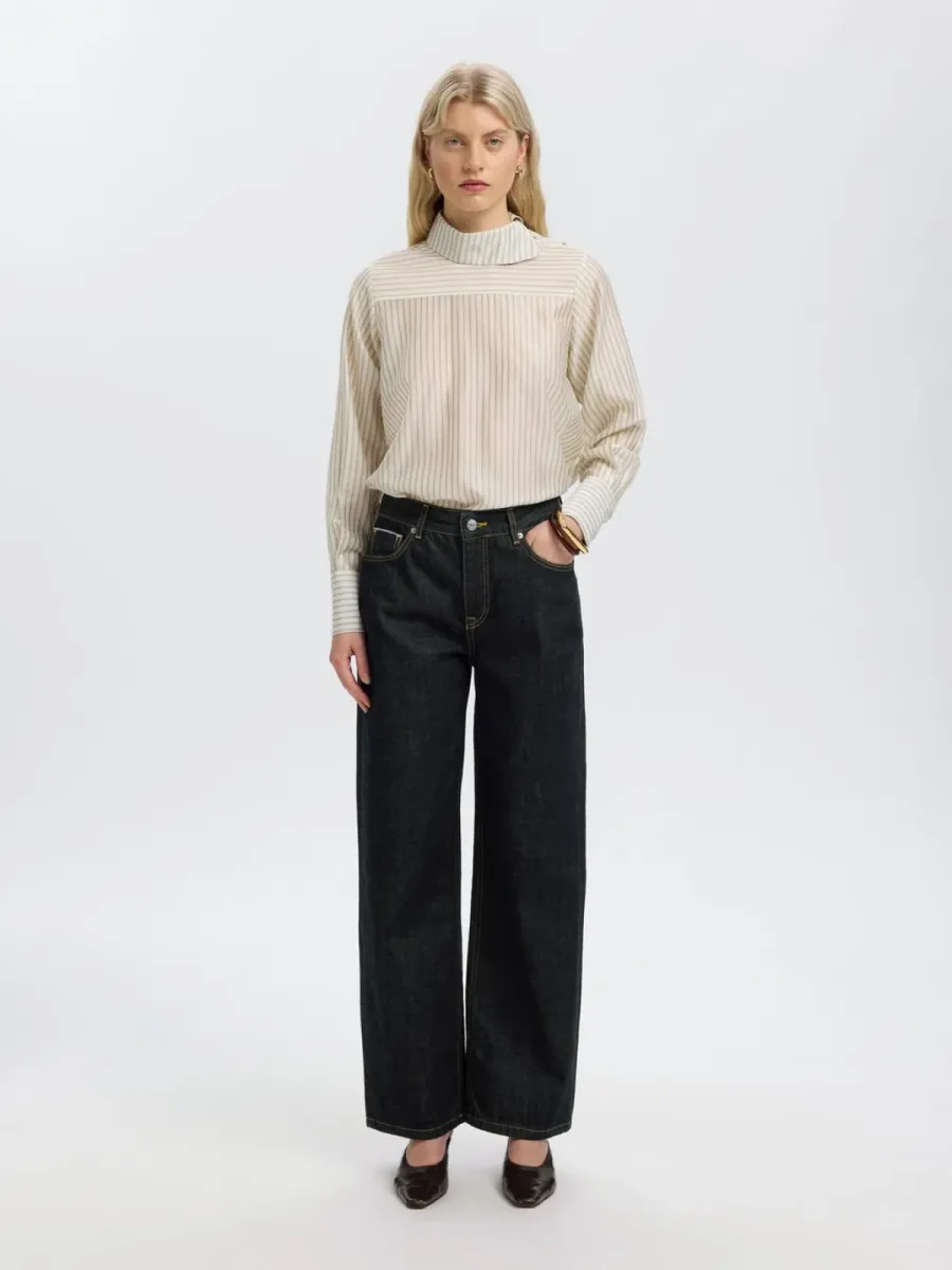 Selected Femme-SLWWIDE RELAXED SHELLY MW JEANS-16102303-Dark Blue Denim-DONKER DENIM