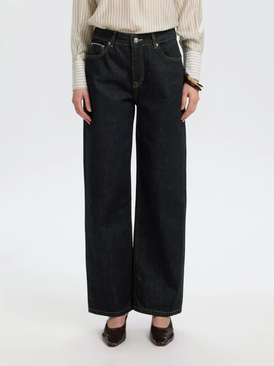 Selected Femme-SLWWIDE RELAXED SHELLY MW JEANS-16102303-Dark Blue Denim-DONKER DENIM