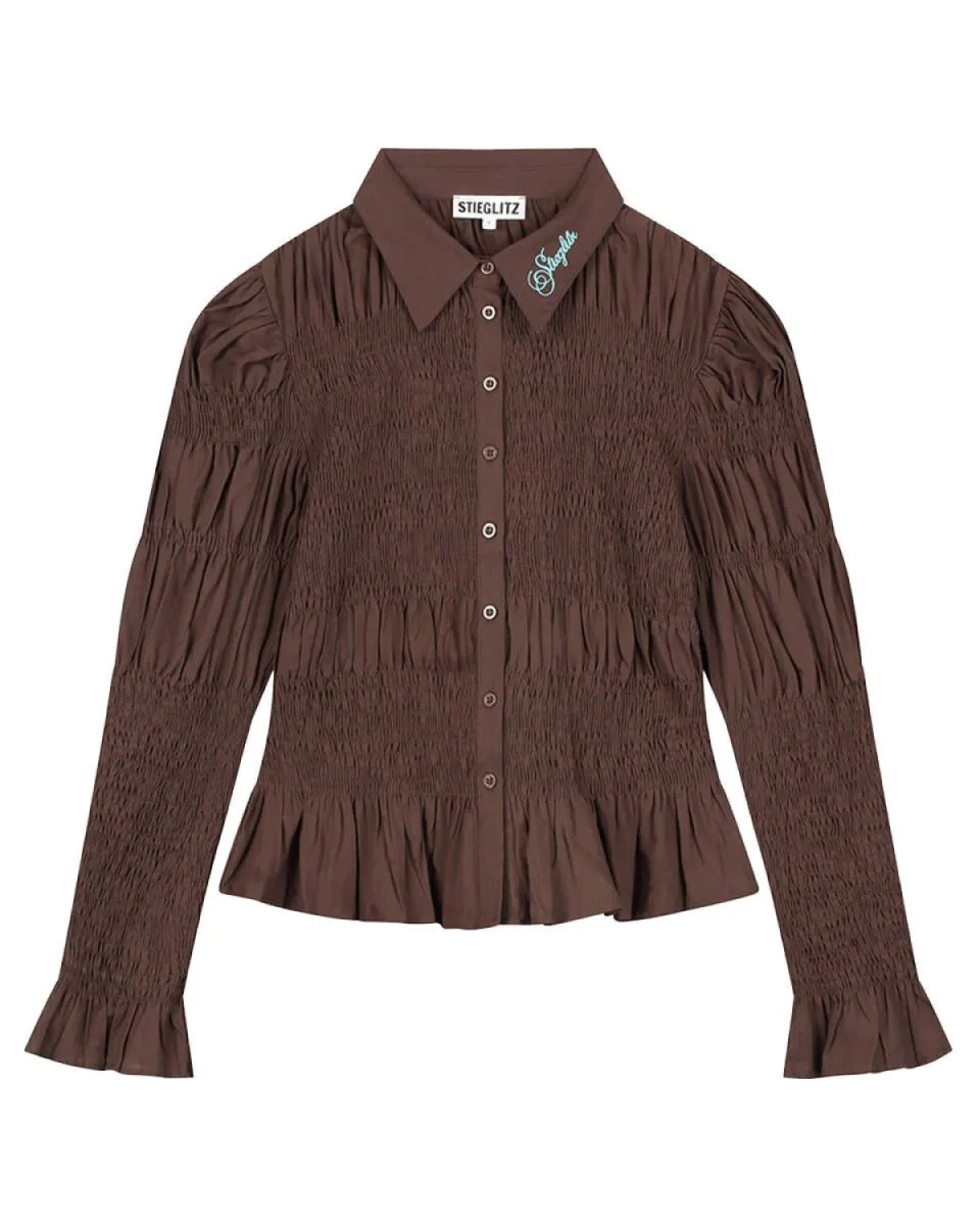 Stieglitz-Andrea Smocked Blouse-W2602003-004 Brown-BRUIN