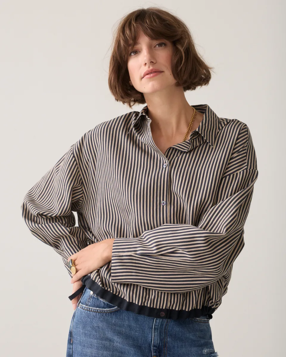 Summum-Blouse boxy two tone stripe small-2s3548-12491-495 Midnight blue-DONKER BLAUW