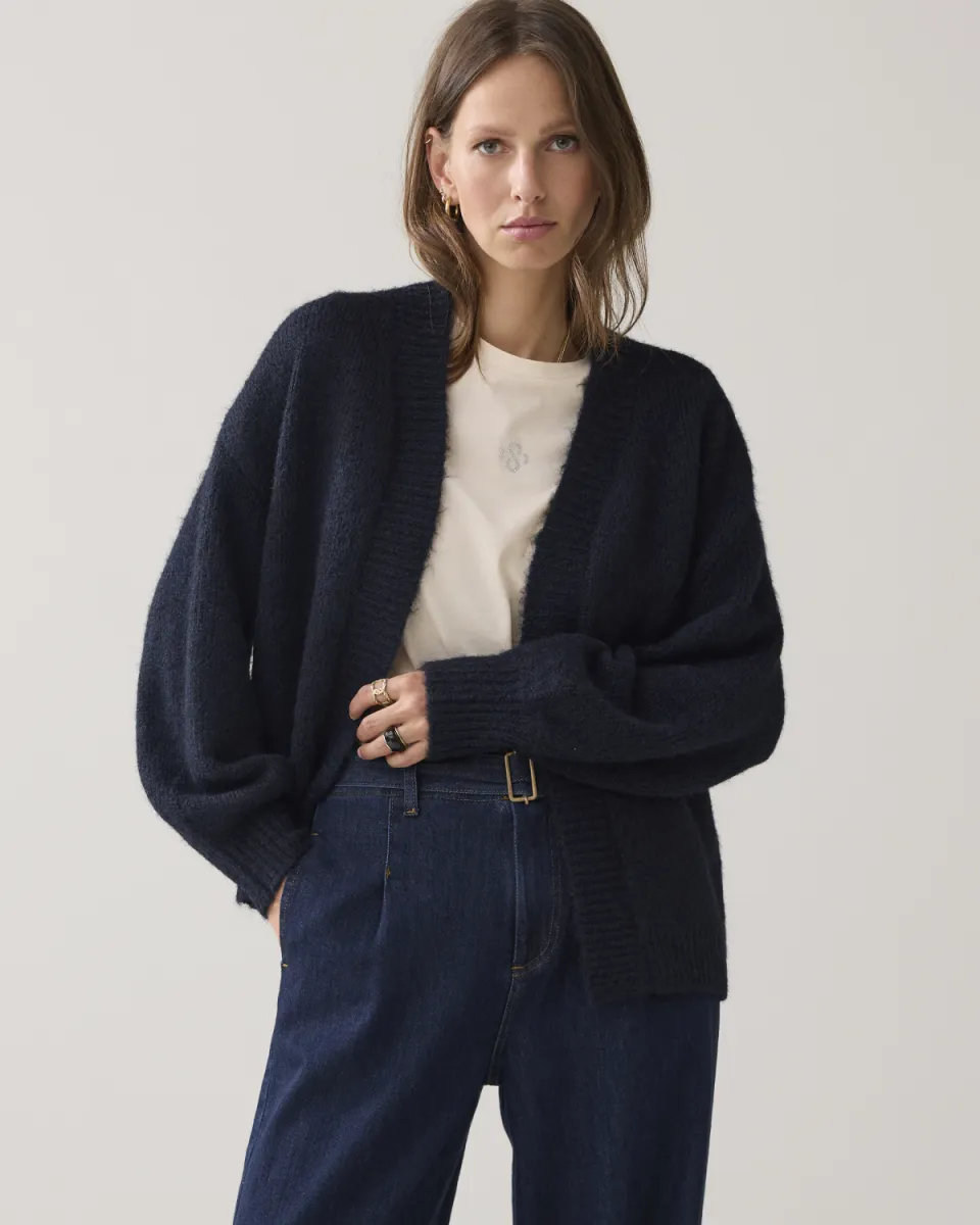 Summum-Puff sleeve cardigan cozy melange knit-7s5844-7997-495 Midnight blue-DONKER BLAUW