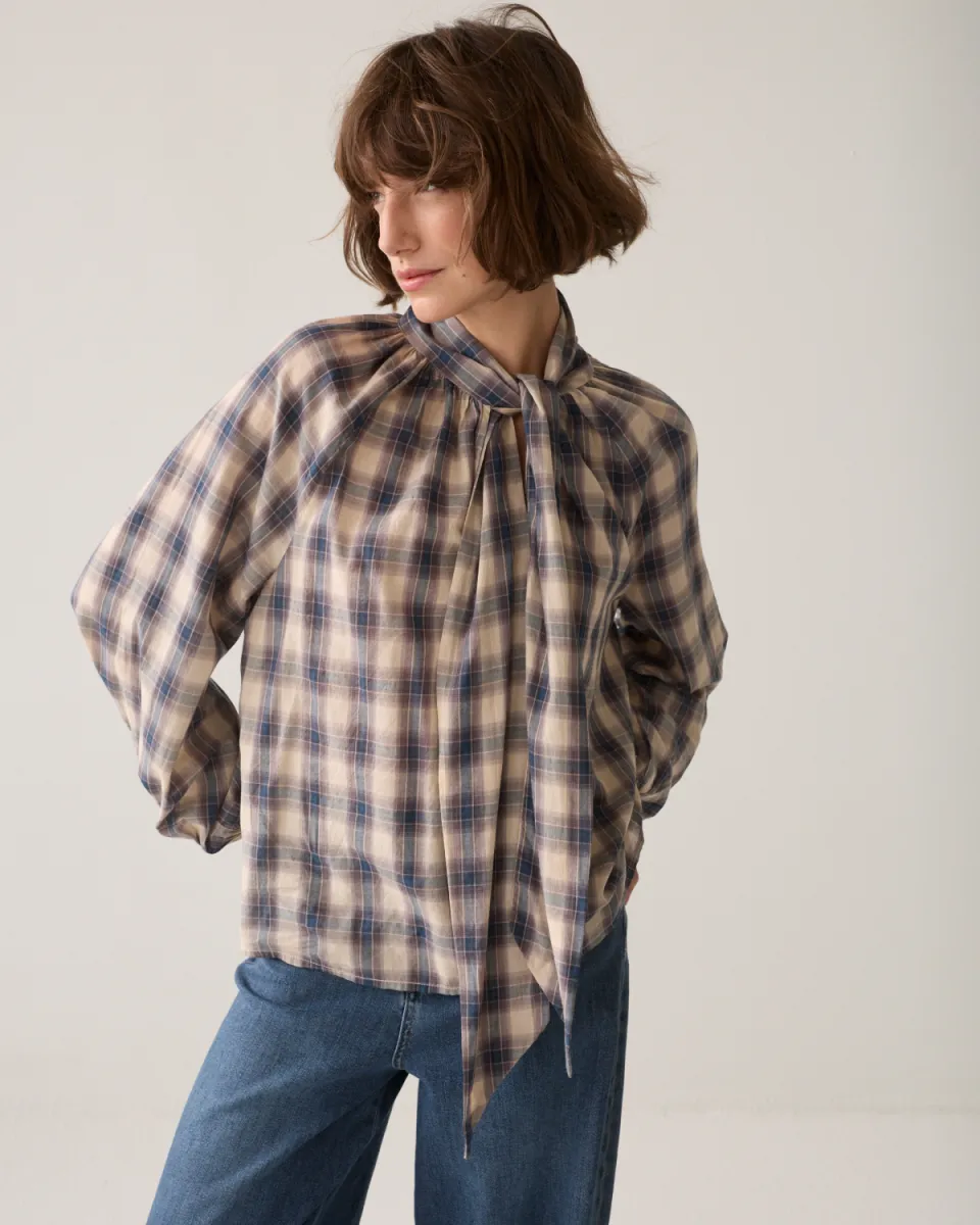 Summum-Top blue check-2s3533-12533-495 Midnight blue-DONKER BLAUW