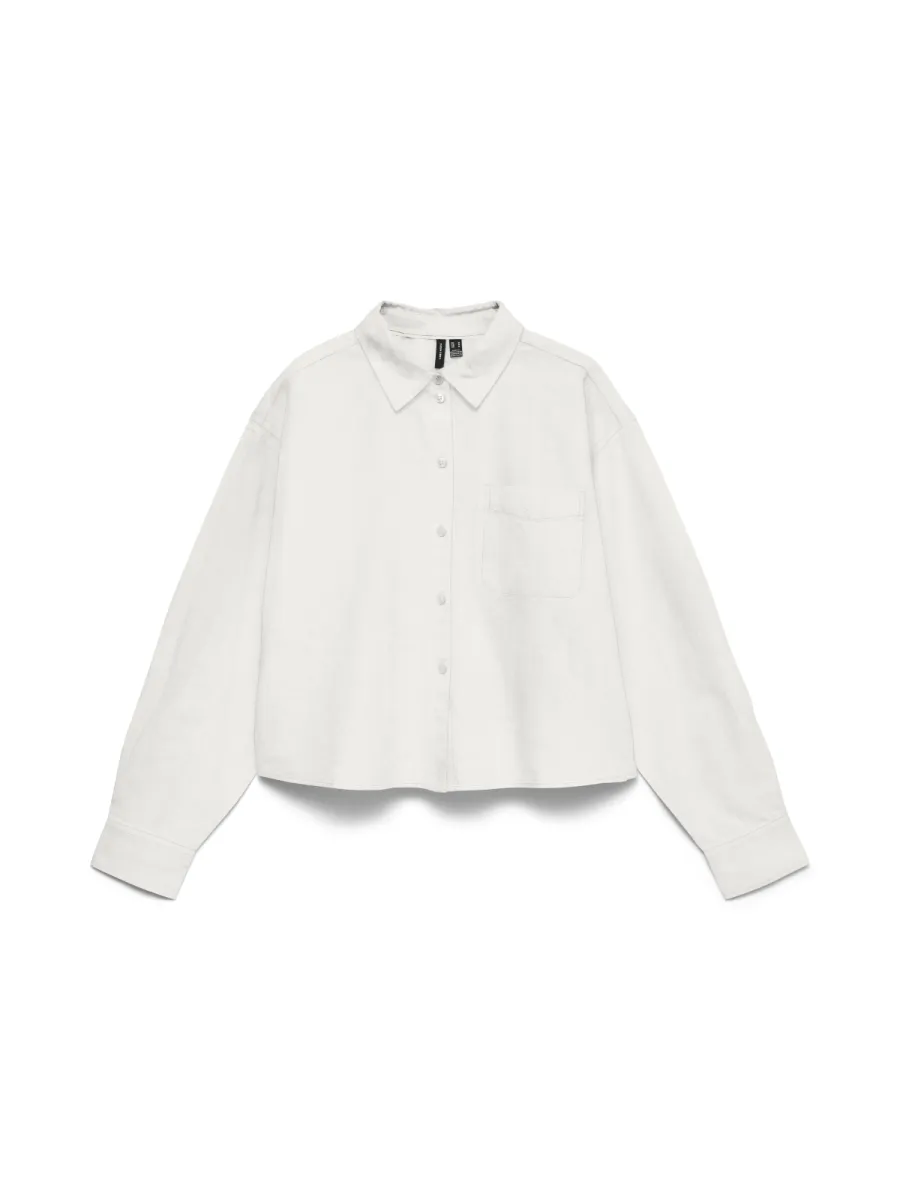 VERO MODA-VMARIA LS SHORT BOXY SHIRT WVN NOOS-10351451-Snow White-WOL WIT