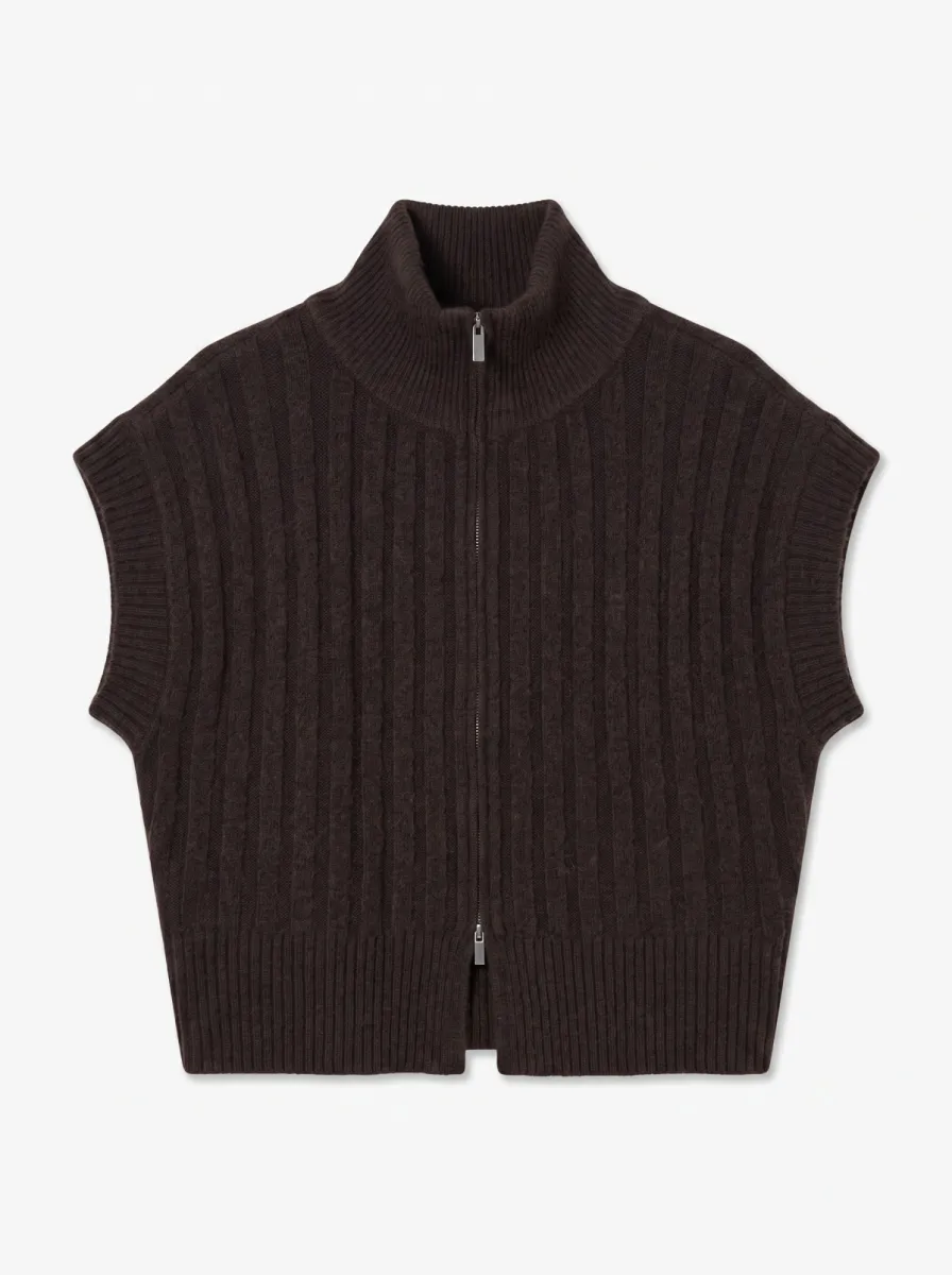 VERO MODA-VMBANG RIB SL HIGHNECK ZIPPER VEST-10347170-Chocolate Torte-CHOCOLADE