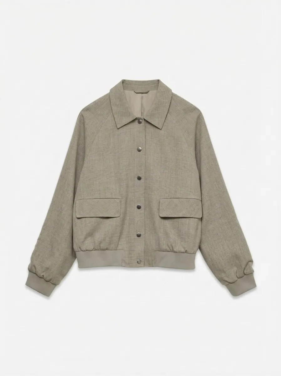 VERO MODA-VMBESTIE LS CHECK BOMBER-10358051-Silver Mink-KIT
