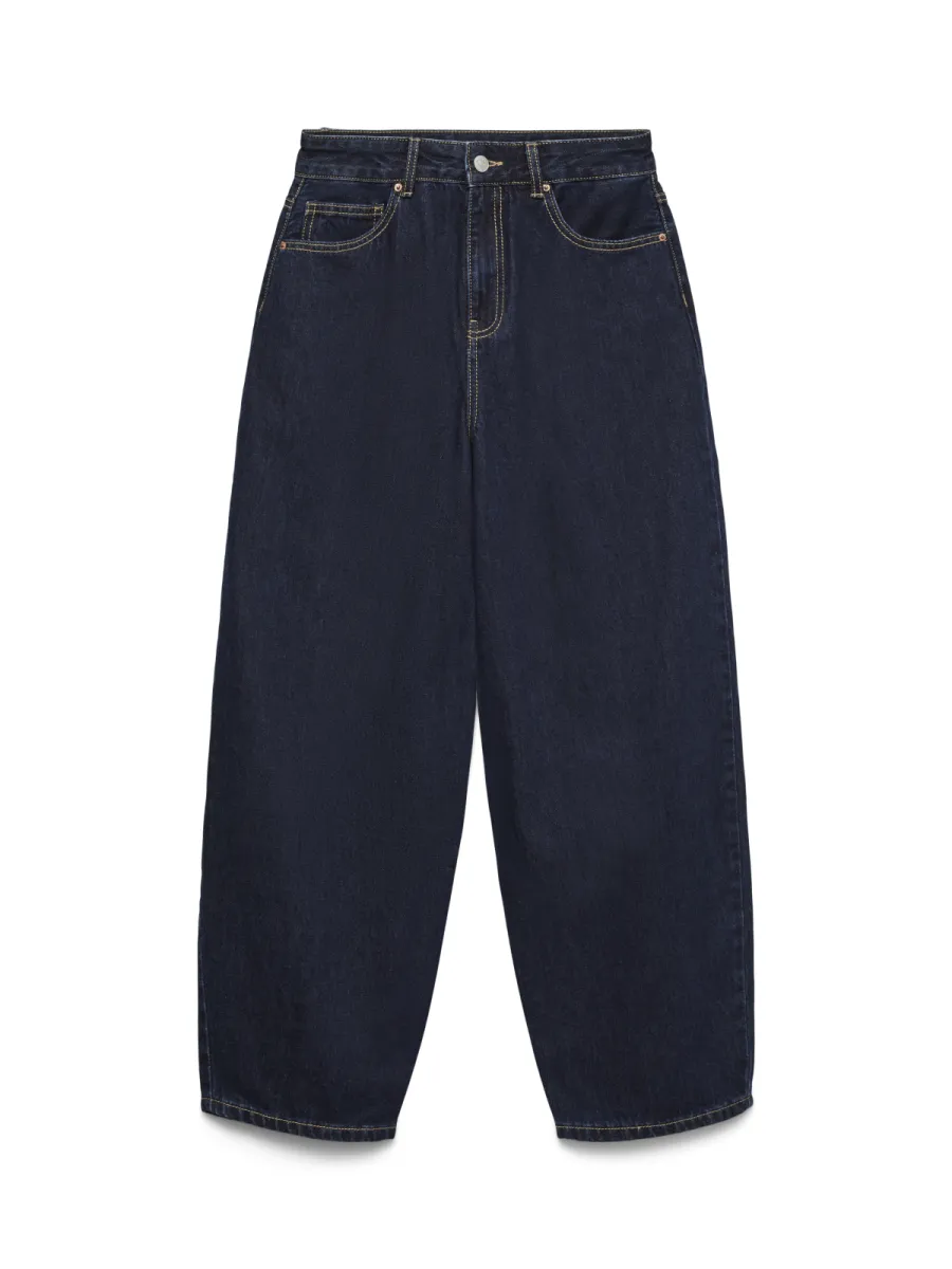 VERO MODA-VMBILLIE HR BARREL ANK JEANS LI3191-10348147-Dark Blue Denim-DONKER DENIM