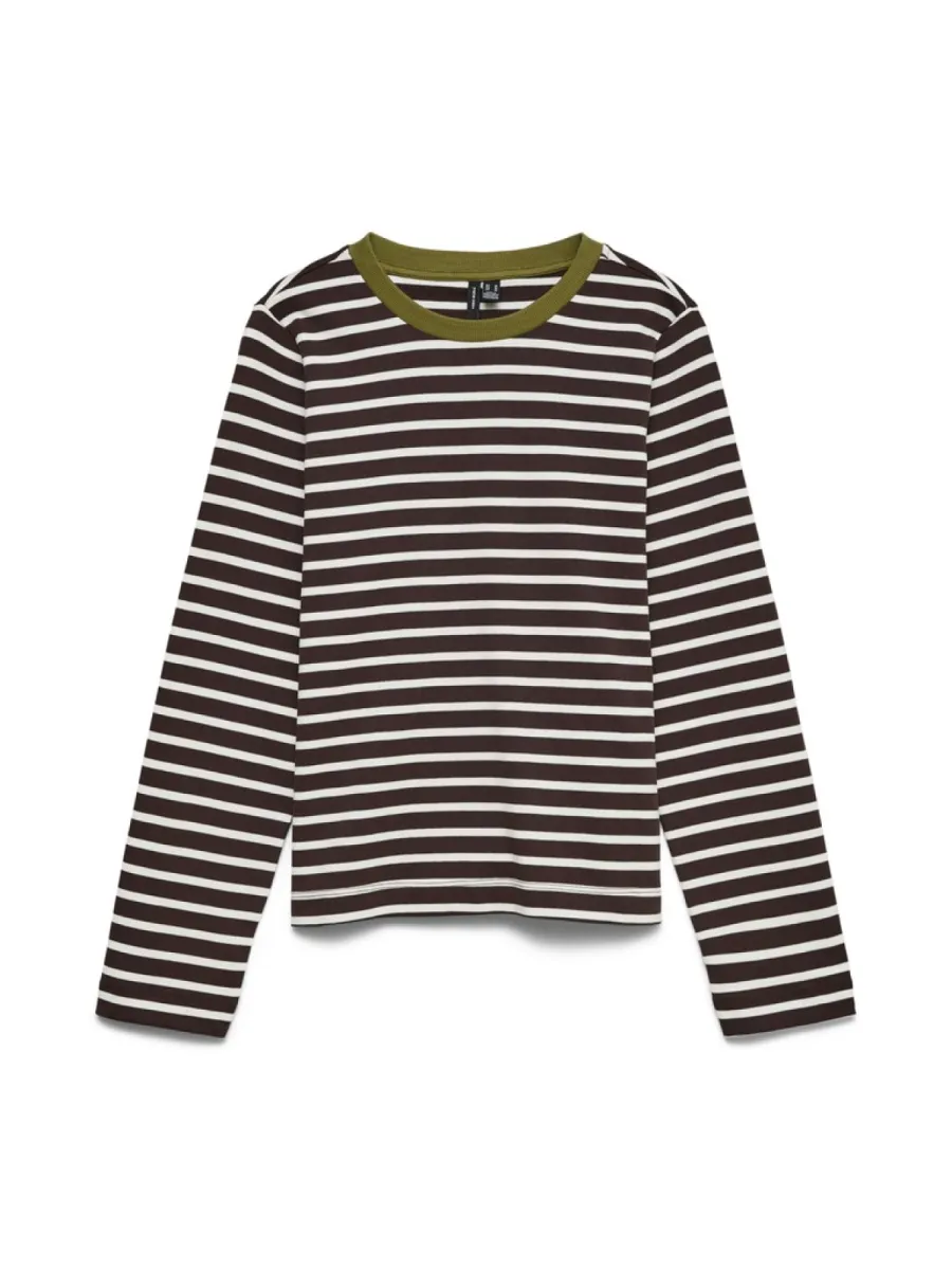 VERO MODA-VMBOPHA LS O-NECK CONTRAST TOP JRS-10351555-Chocolate Torte-CHOCOLADE