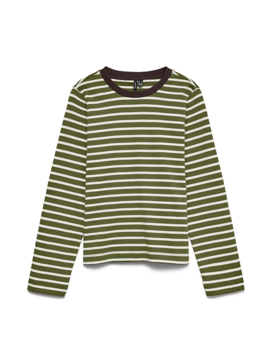 VERO MODA-VMBOPHA LS O-NECK CONTRAST TOP JRS-10351555-Sphagnum-GROEN