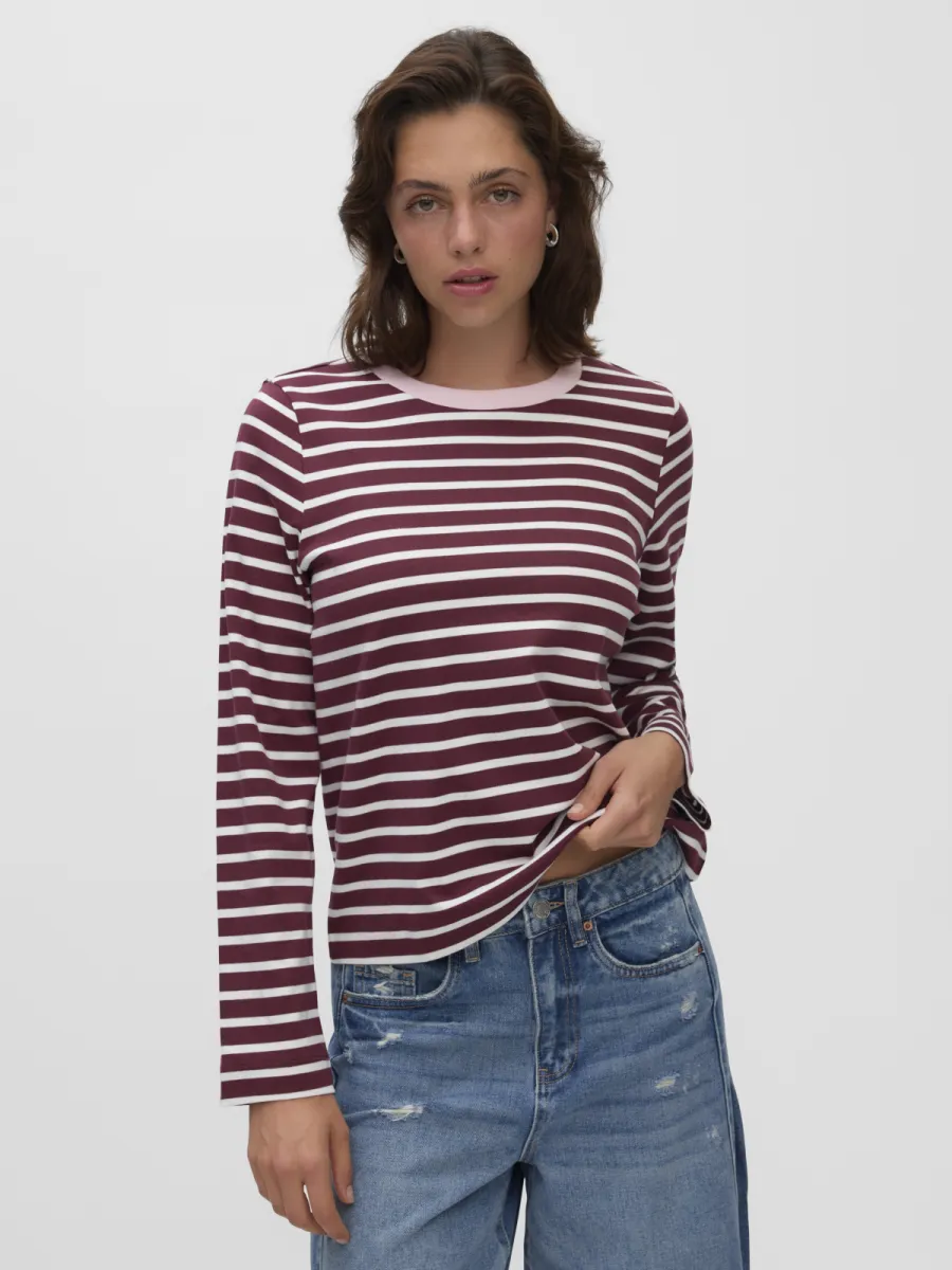 VERO MODA-VMBOPHA LS O-NECK CONTRAST TOP JRS-10351555-Windsor Wine-BORDEAUX