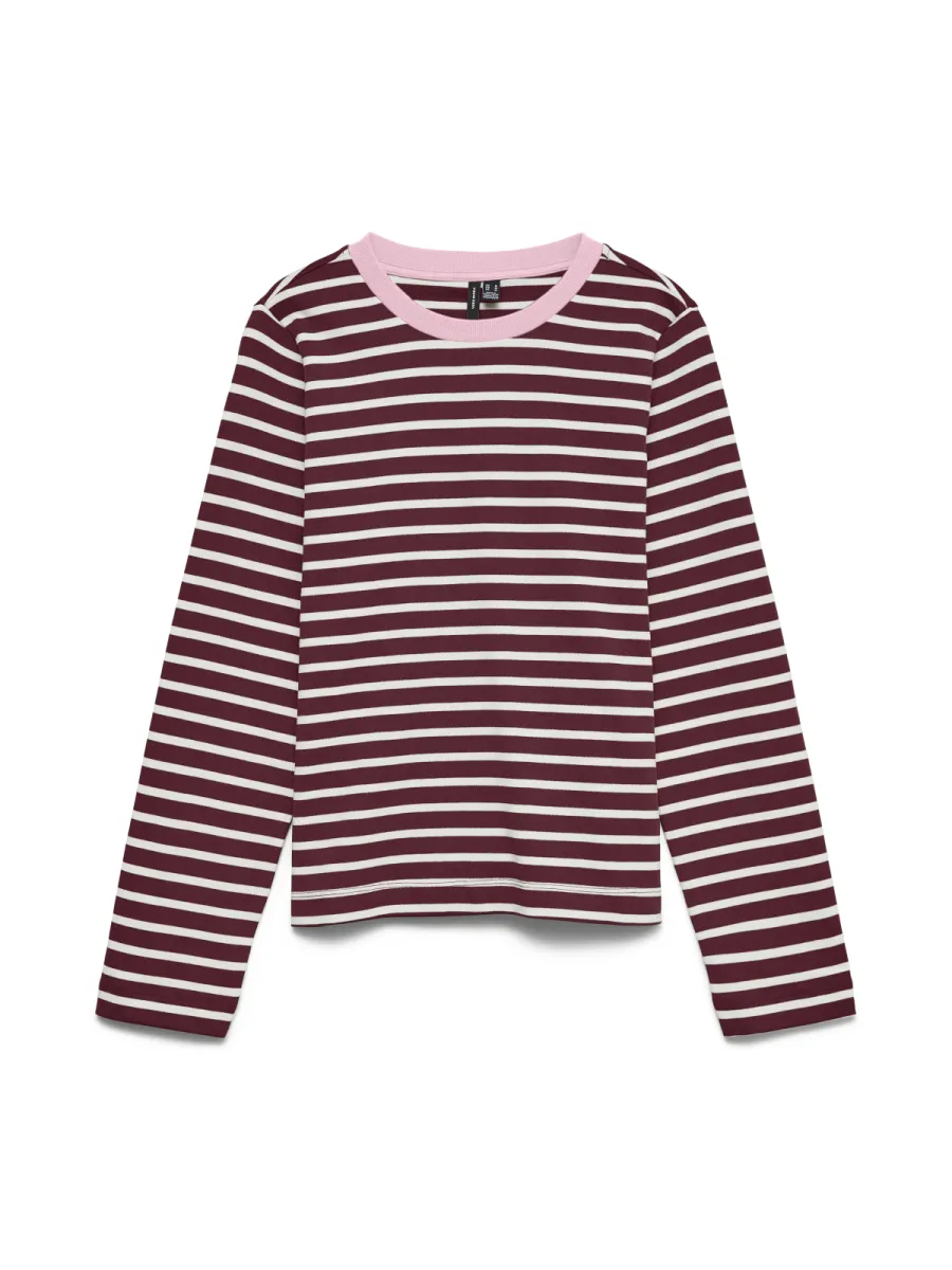 VERO MODA-VMBOPHA LS O-NECK CONTRAST TOP JRS-10351555-Windsor Wine-BORDEAUX