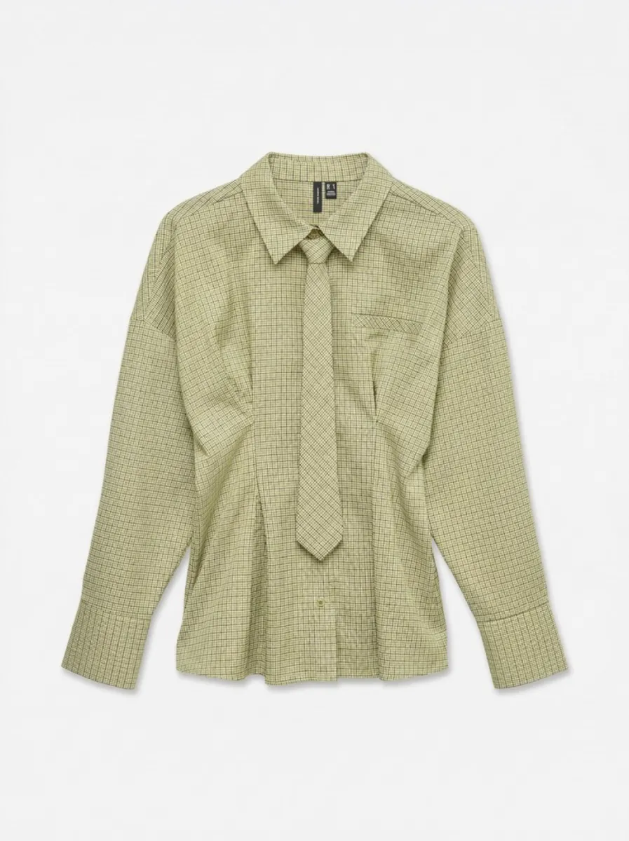 VERO MODA-VMBRIAR LS TIE SHIRT WVN EXP-10356168-Split Tea-GROEN