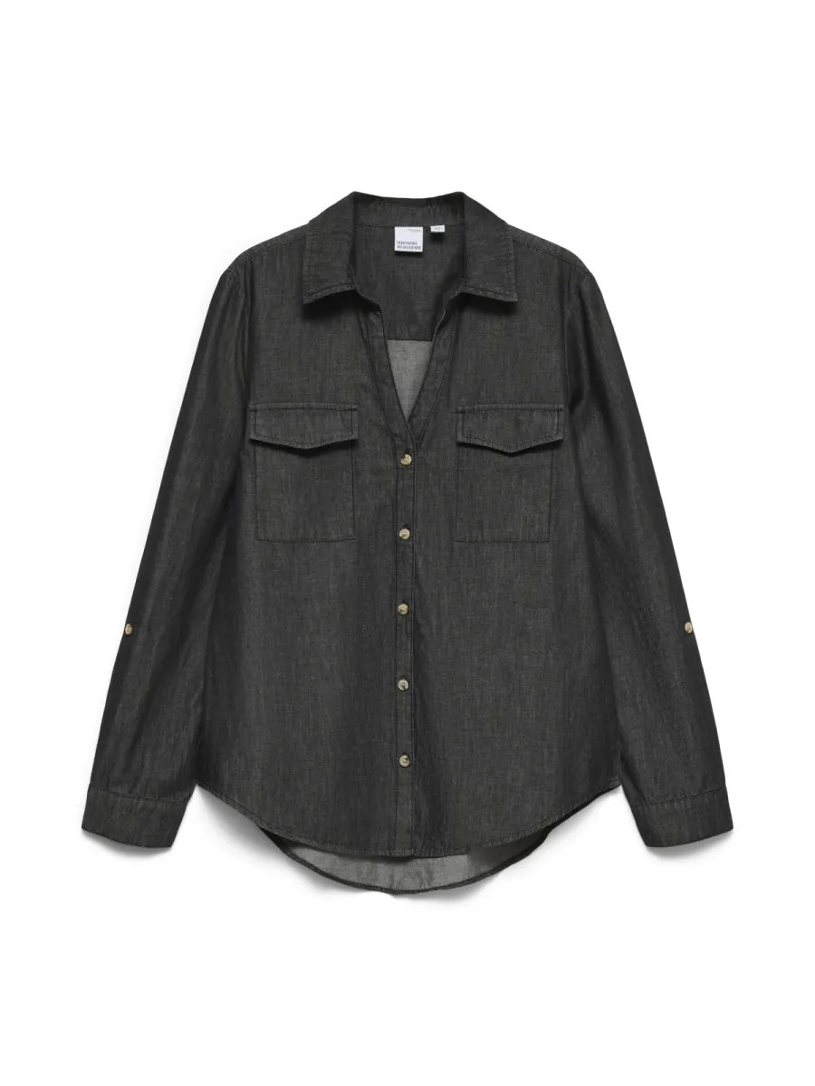 VERO MODA-VMBUMPY LS LOOSE POCKET DNM SHIRT N-10352543-Black Denim-ZWART