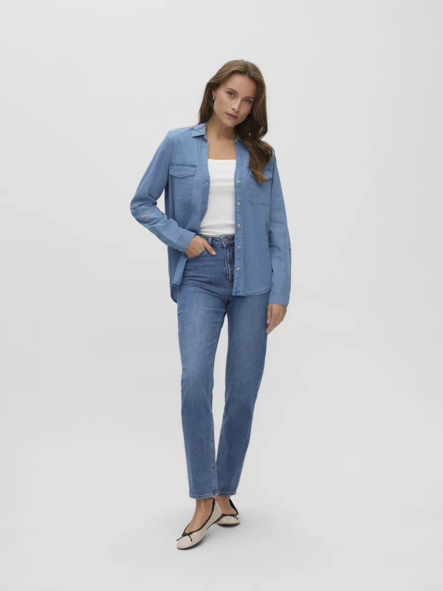 VERO MODA-VMBUMPY LS LOOSE POCKET DNM SHIRT N-10352543-Medium Blue Denim-MIDDEN DENIM