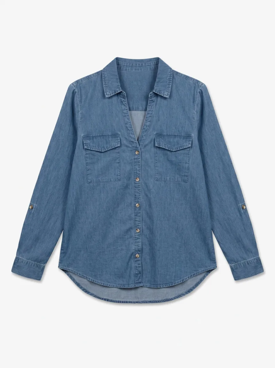 VERO MODA-VMBUMPY LS LOOSE POCKET DNM SHIRT N-10352543-Medium Blue Denim-MIDDEN DENIM
