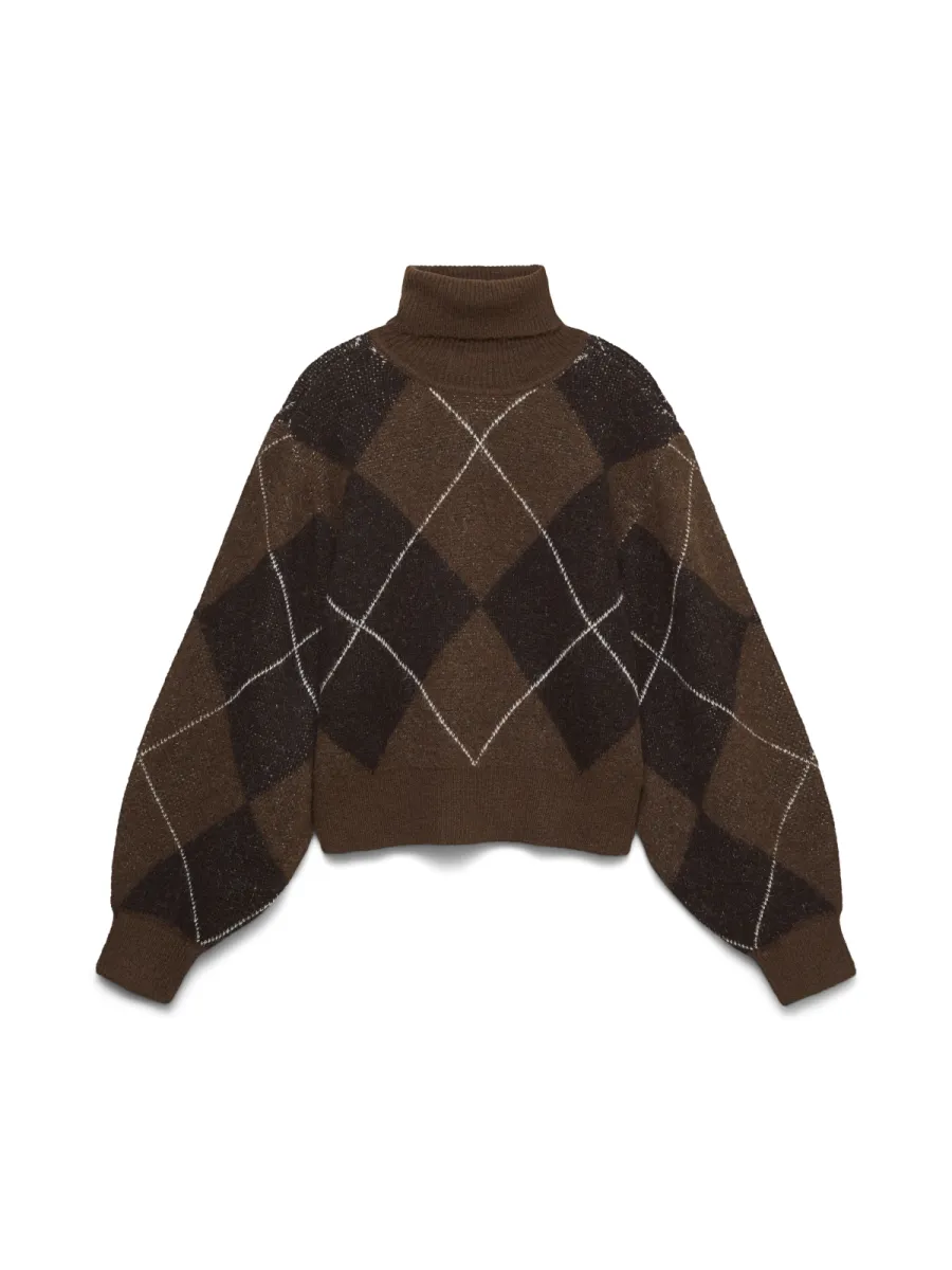 VERO MODA-VMDARLA LS ROLLNECK PULLOVER-10350491-Cocoa Brown-BRUIN