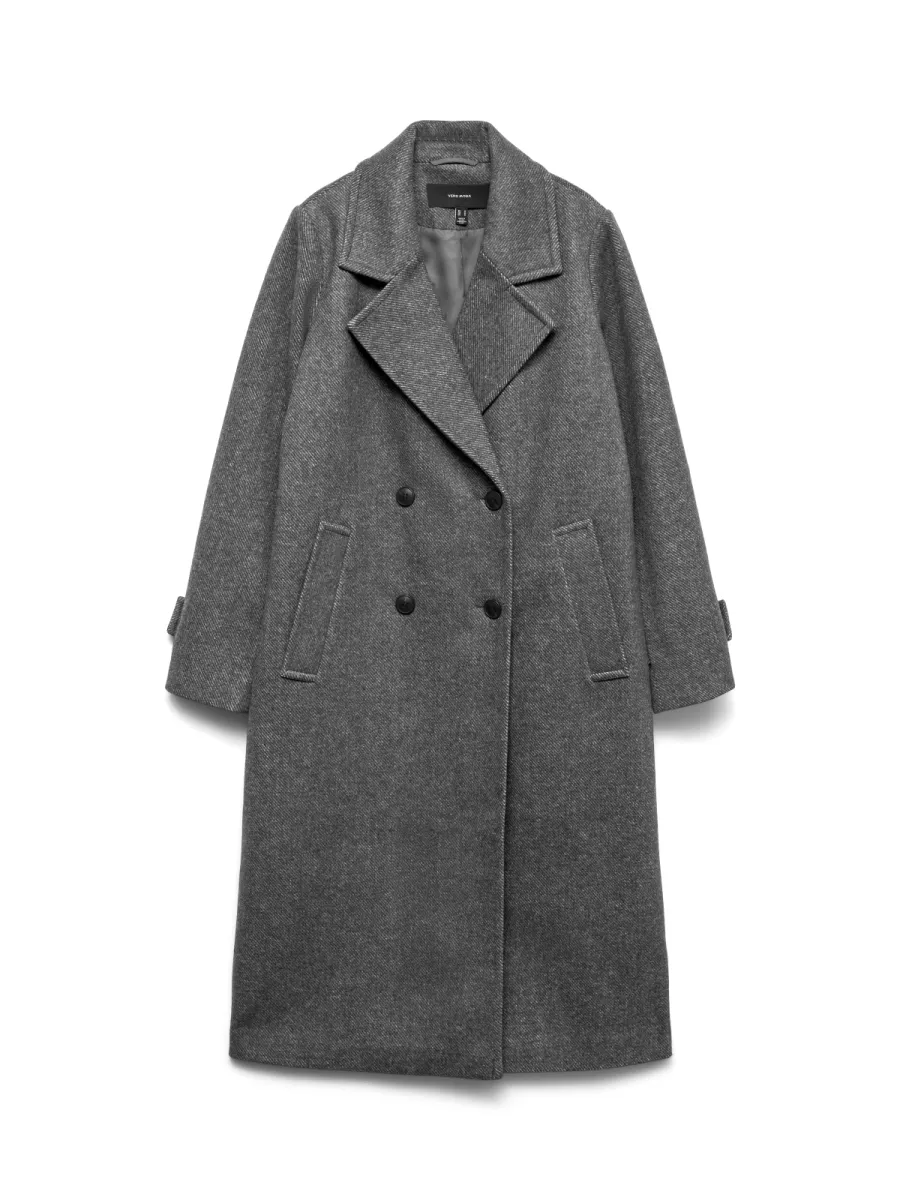 VERO MODA-VMEVA LONG COAT NOOS-10348666-Medium Grey Melange-GRIJS MELEE