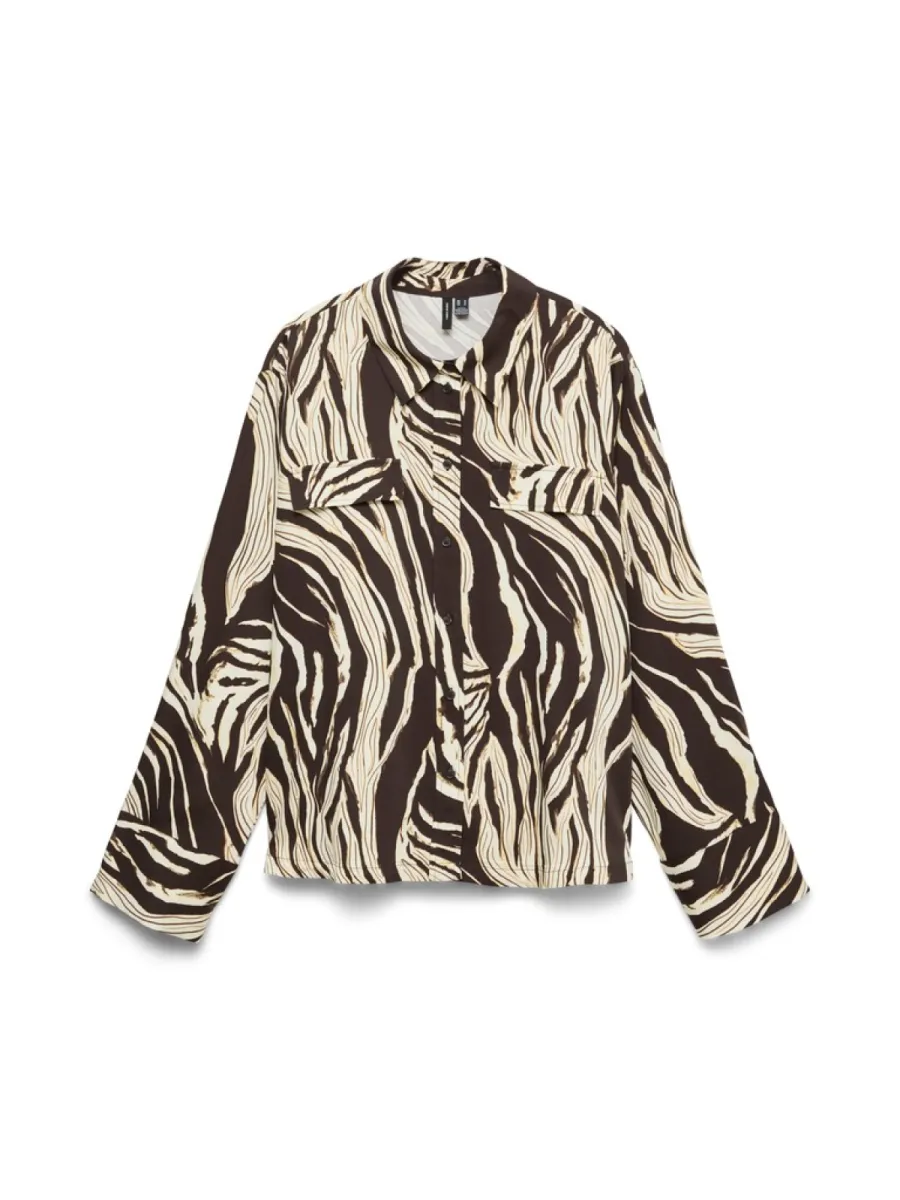 VERO MODA-VMEVA NORMA LS SHIRT WVN-10351488-Chocolate Torte-CHOCOLADE