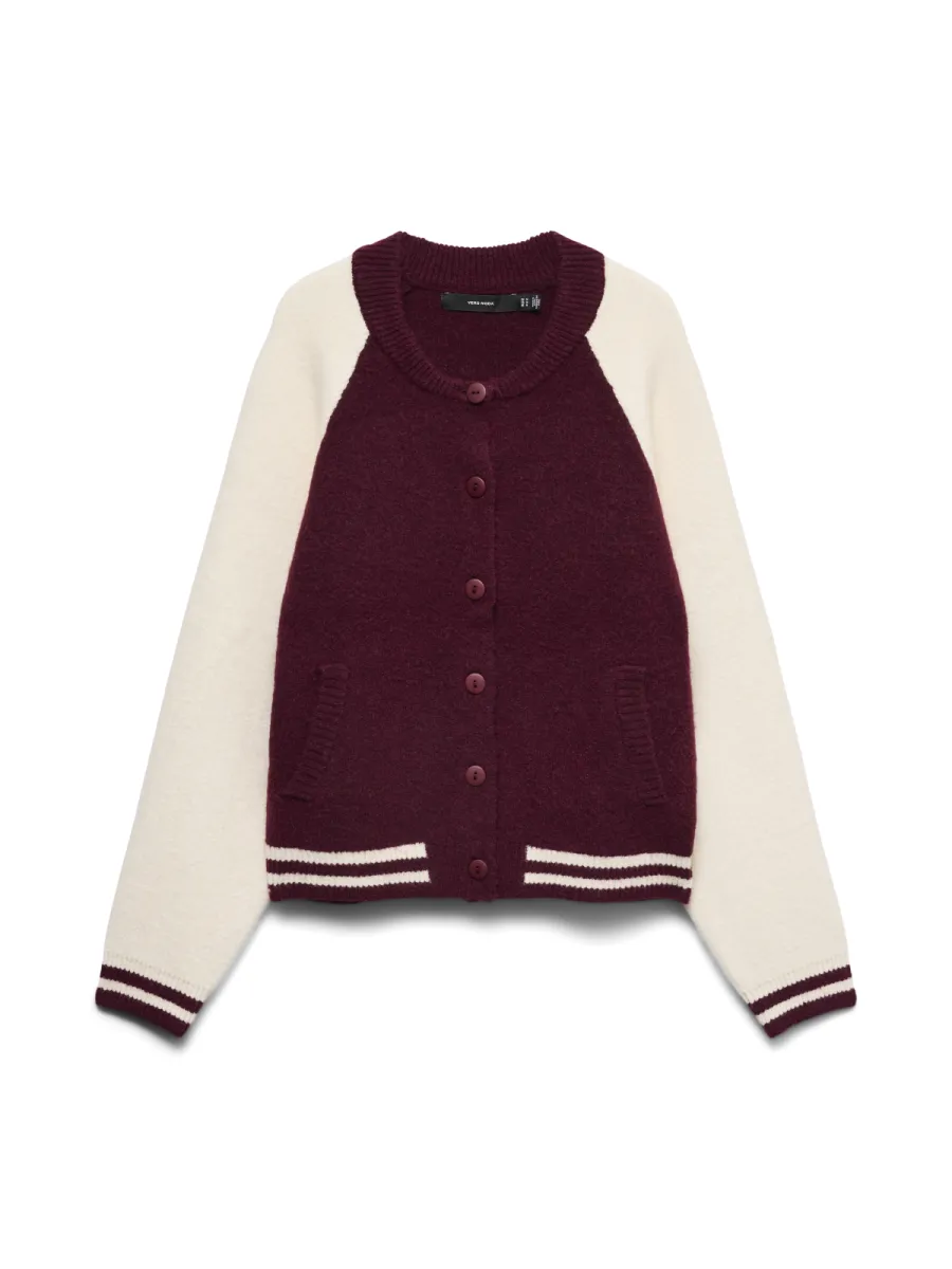VERO MODA-VMFRANNIE LS O-NECK CARDIGAN BOO-10347204-Windsor Wine-BORDEAUX