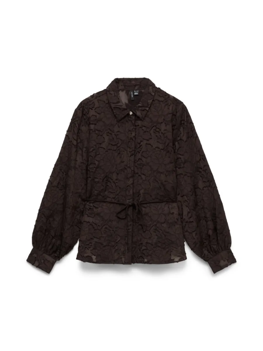VERO MODA-VMJOY L/S SHIRT WVN-10351582-Chocolate Torte-CHOCOLADE