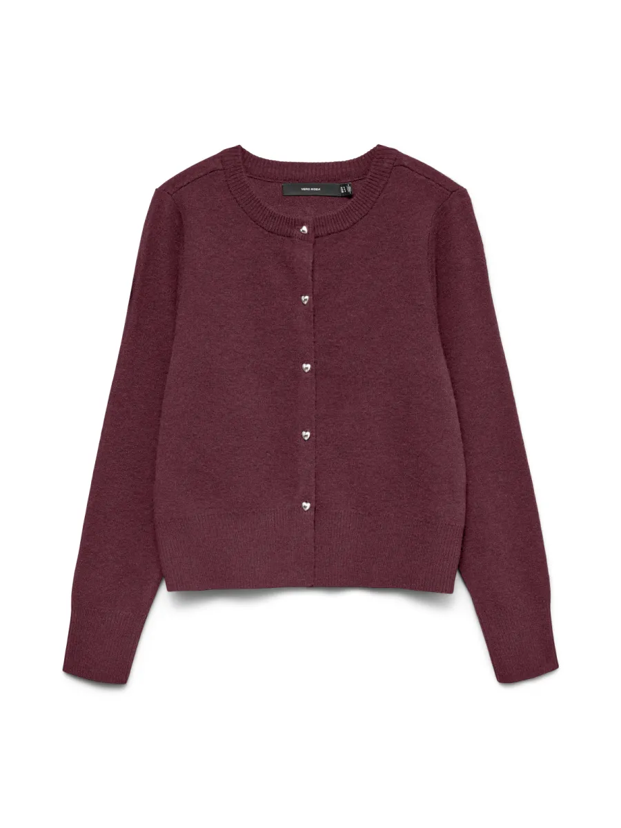 VERO MODA-VMKACY LS O-NECK CARDIGAN-10334916-Windsor Wine-BORDEAUX