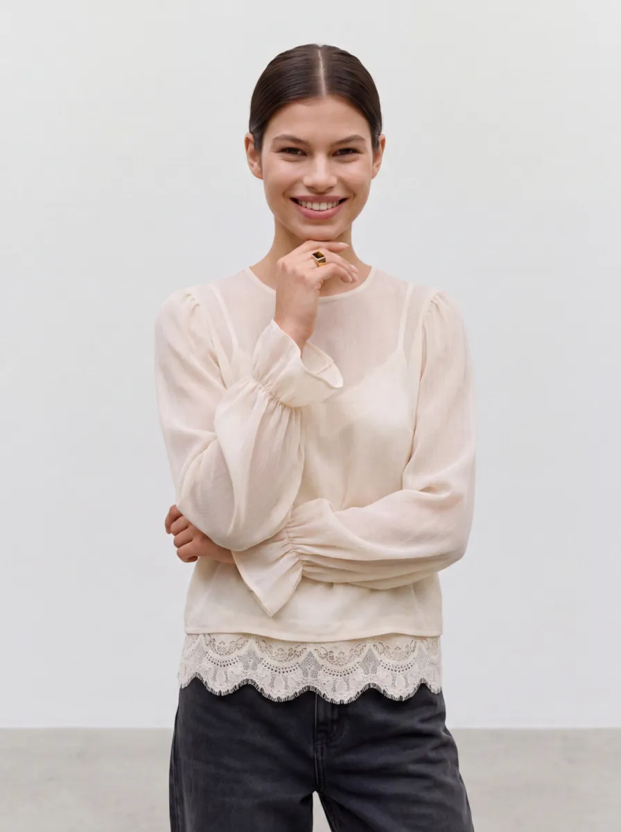 VERO MODA-VMLALIE LS LACE TOP WVN-10352679-Birch-CREME