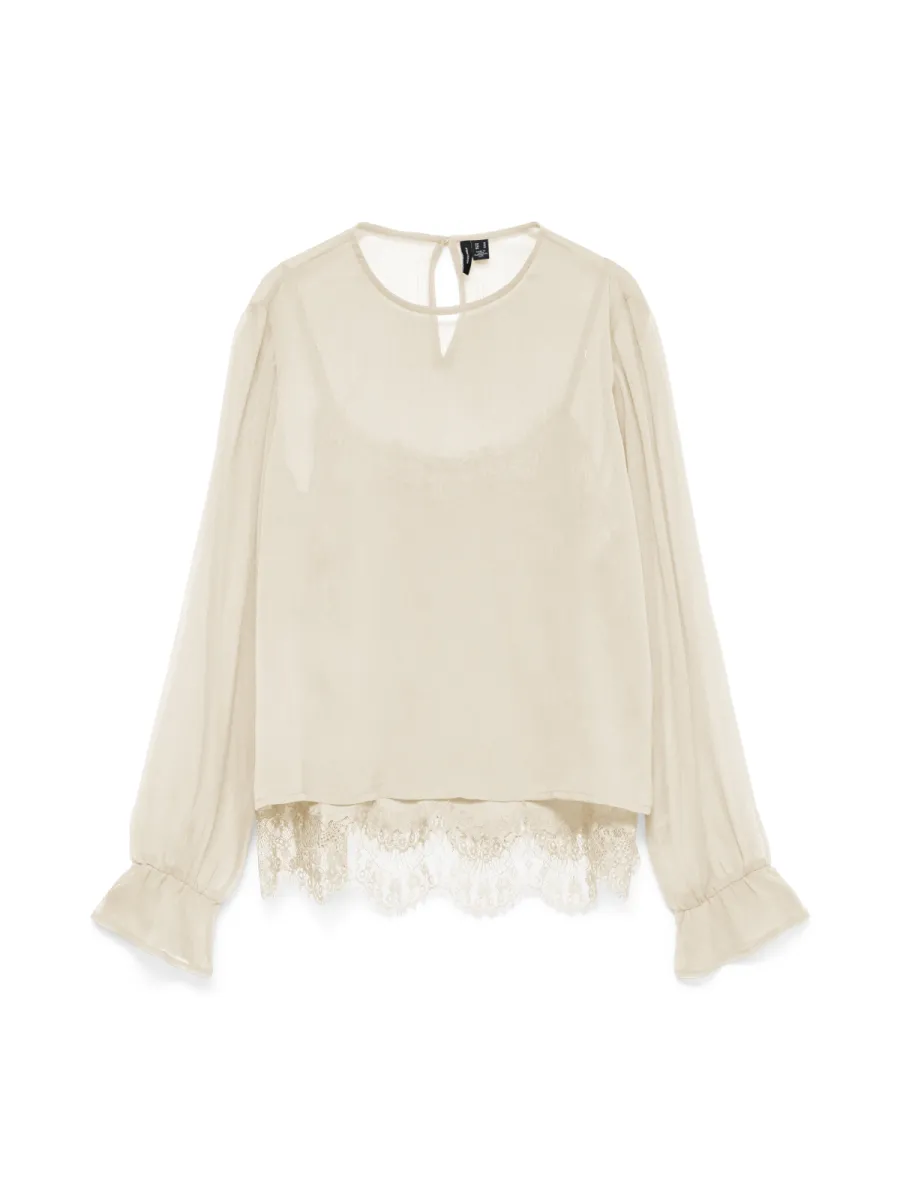 VERO MODA-VMLALIE LS LACE TOP WVN-10352679-Birch-CREME