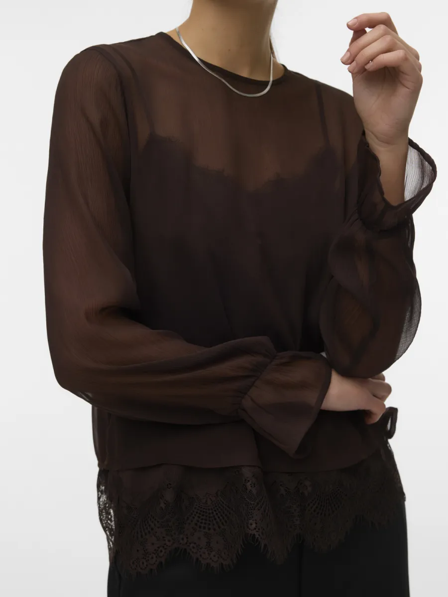 VERO MODA-VMLALIE LS LACE TOP WVN-10352679-Chocolate Torte-CHOCOLADE