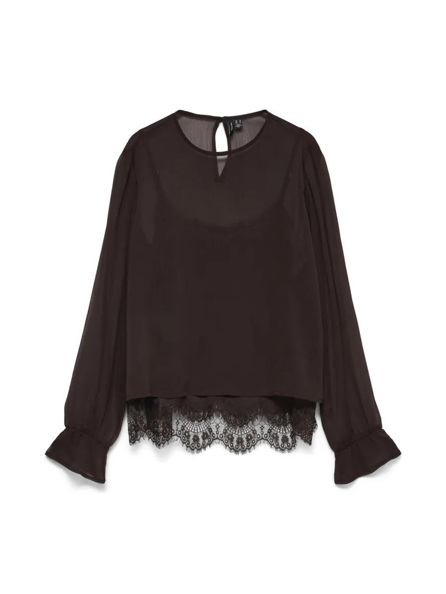 VERO MODA-VMLALIE LS LACE TOP WVN-10352679-Chocolate Torte-CHOCOLADE