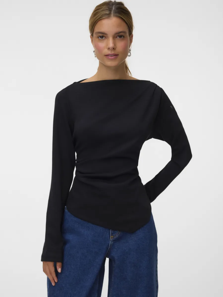 VERO MODA-VMMILLE LS BOATNECK SHORT TOP JRS N-10348523-Black-BLACK