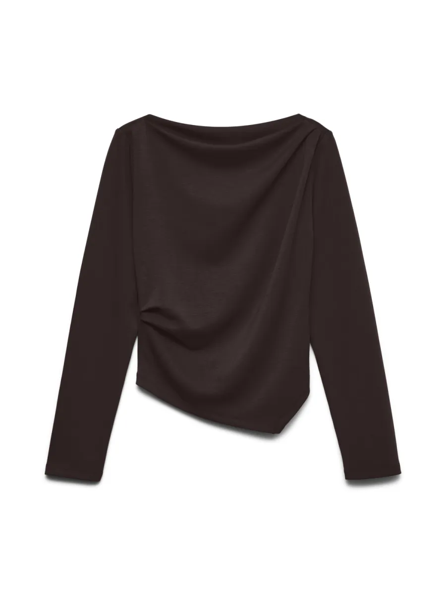VERO MODA-VMMILLE LS BOATNECK SHORT TOP JRS N-10348523-Choclate Torte-CHOCOLADE