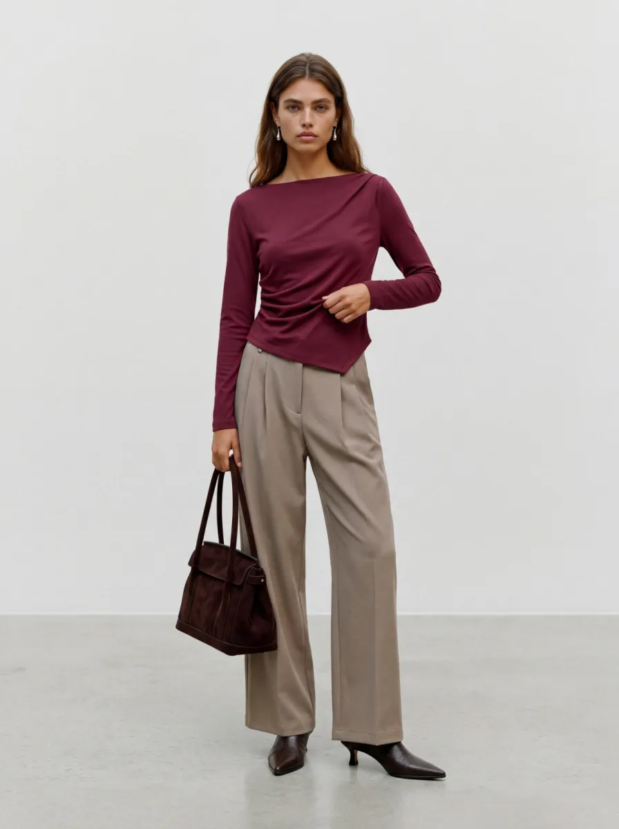 VERO MODA-VMMILLE LS BOATNECK SHORT TOP JRS N-10348523-Windsor Wine-BORDEAUX