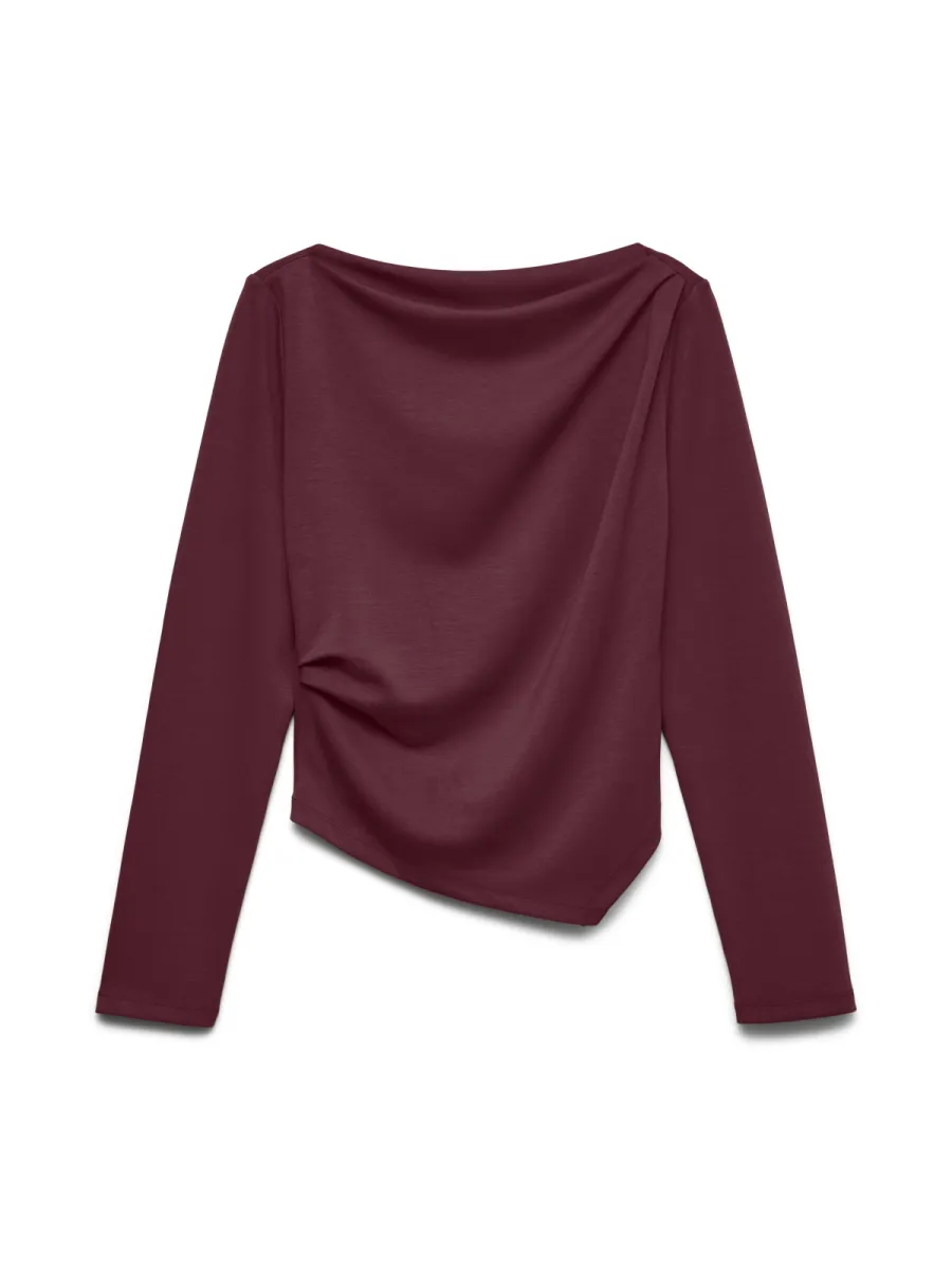 VERO MODA-VMMILLE LS BOATNECK SHORT TOP JRS N-10348523-Windsor Wine-BORDEAUX