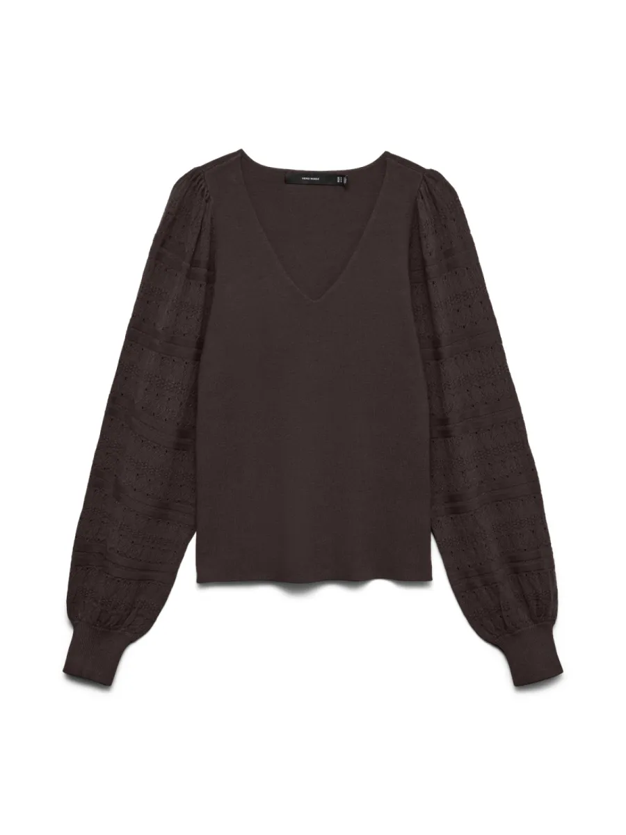 VERO MODA-VMNEWLIMONE LS V-NECK PULLOVER BOO-10346938-Chocolate Torte-CHOCOLADE