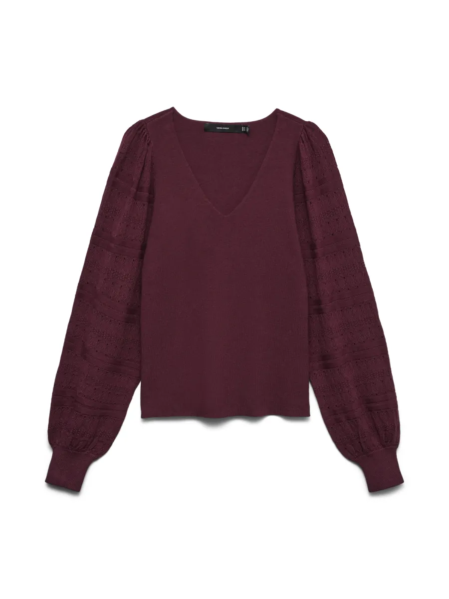 VERO MODA-VMNEWLIMONE LS V-NECK PULLOVER BOO-10346938-Windsor Wine-BORDEAUX