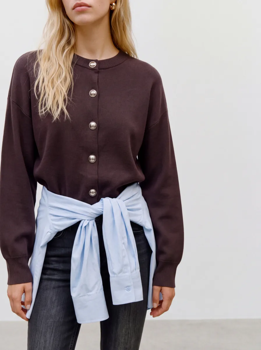 VERO MODA-VMNOELLA LS O-NECK CARDIGAN BOO-10347061-Chocolate Torte-CHOCOLADE