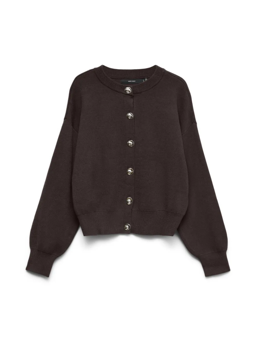 VERO MODA-VMNOELLA LS O-NECK CARDIGAN BOO-10347061-Chocolate Torte-CHOCOLADE