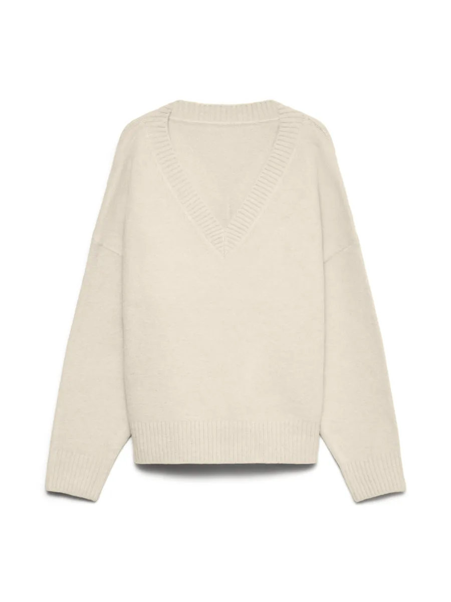 VERO MODA-VMSIF LS V-NECK PULLOVER NOOS-10354013-Birch-CREME