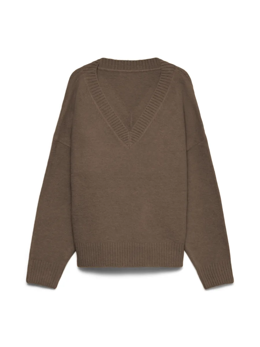 VERO MODA-VMSIF LS V-NECK PULLOVER NOOS-10354013-Cocoa Brown-CHOCOLADE