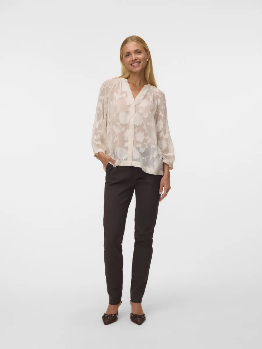 VERO MODA-VMTHURSDAY 3/4 V-NECK SHIRT WVN-10348042-Oatmeal Flower-GRIJS MELEE