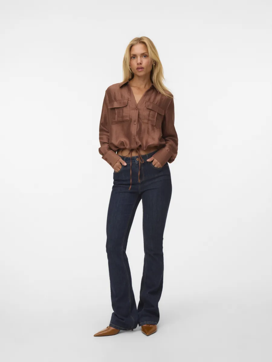 VERO MODA-VMTOMA LS TIE SHIRT WVN LCS-10329452-Cocoa Brown-ROEST