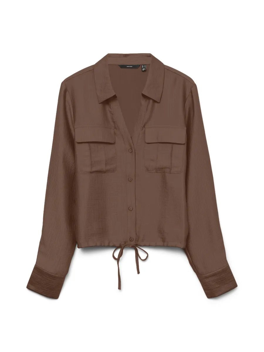 VERO MODA-VMTOMA LS TIE SHIRT WVN LCS-10329452-Cocoa Brown-ROEST