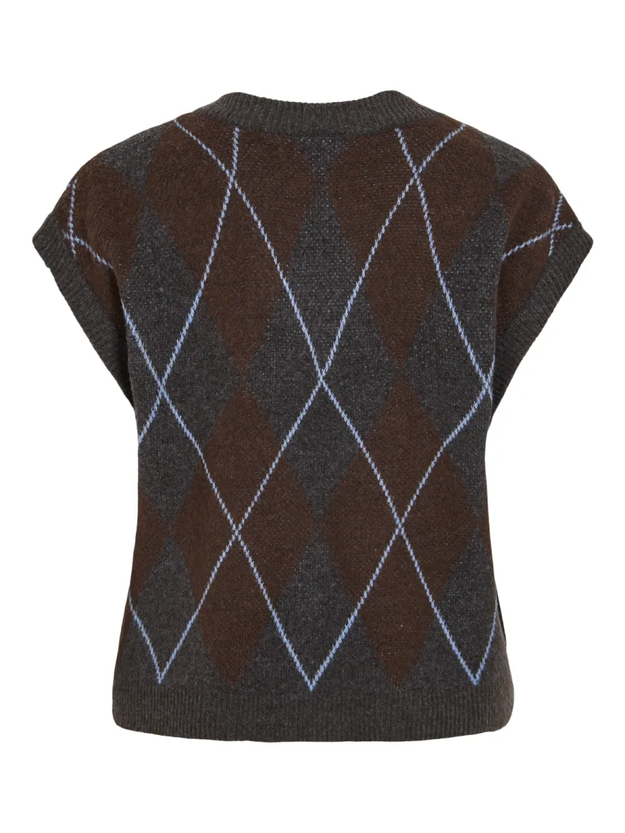 VILA-VIARGYLE S/L KNIT VEST-14119461-Dark Grey Melange-DONKER GRIJS/GRAFIET