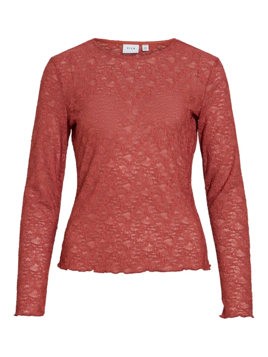 VILA-VIFAY O-NECK L/S TOP - NOOS-14119318-Marsala-TERRA