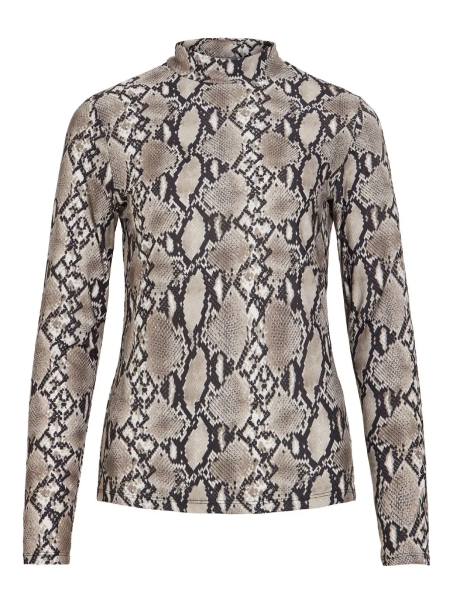 VILA-VILEOA L/S HIGH NECK TOP - NOOS-14066134-Ultimate Grey-GRIJS