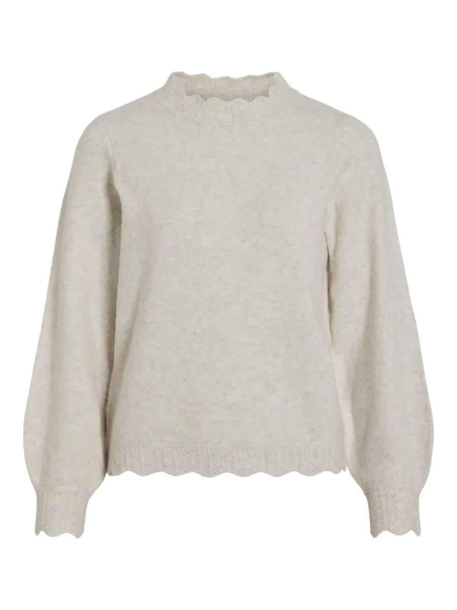 VILA-VINIKOLINA O-NECK L/S KNIT TOP - NO-14106419-Super Light Natural-NATUREL